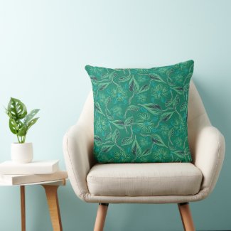 Green Blue Floral Throw Pillow