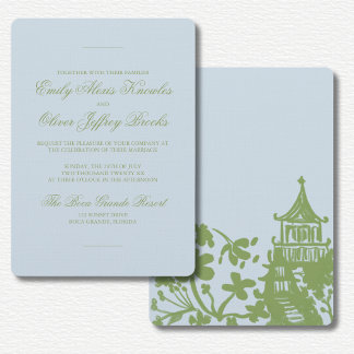 Green Blue Floral Watercolor Wedding  Invitation