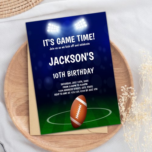 Green Blue Football Birthday Invitations