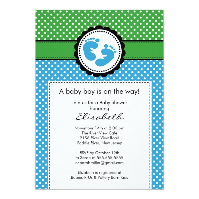 us shower r invitations babies baby Green  Blue Shower Invitation Boy Baby  Zazzle Footprint