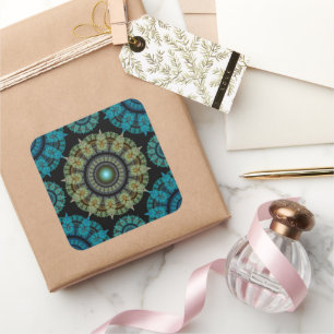 Green blue fractal sacred pattern square sticker