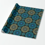 Green blue fractal sacred pattern wrapping paper