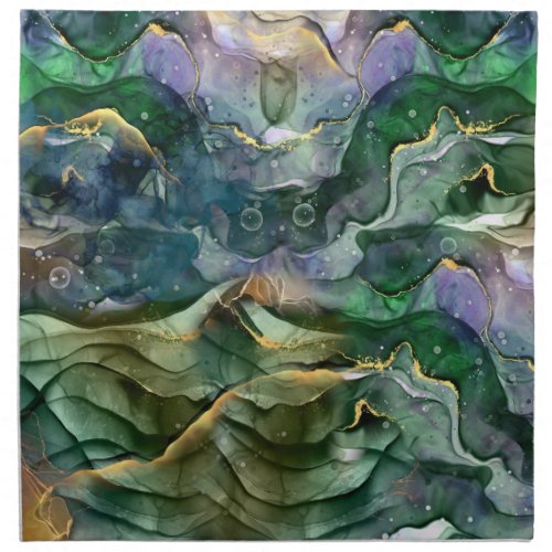 Green blue gold ink abstract cloth napkin