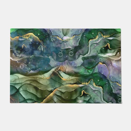 Green blue gold ink abstract doormat