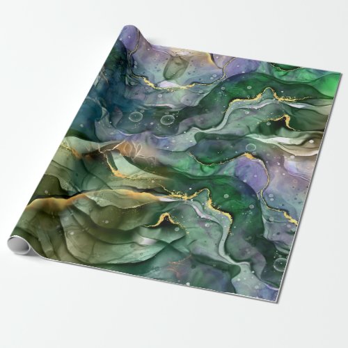 Green blue gold ink abstract wrapping paper