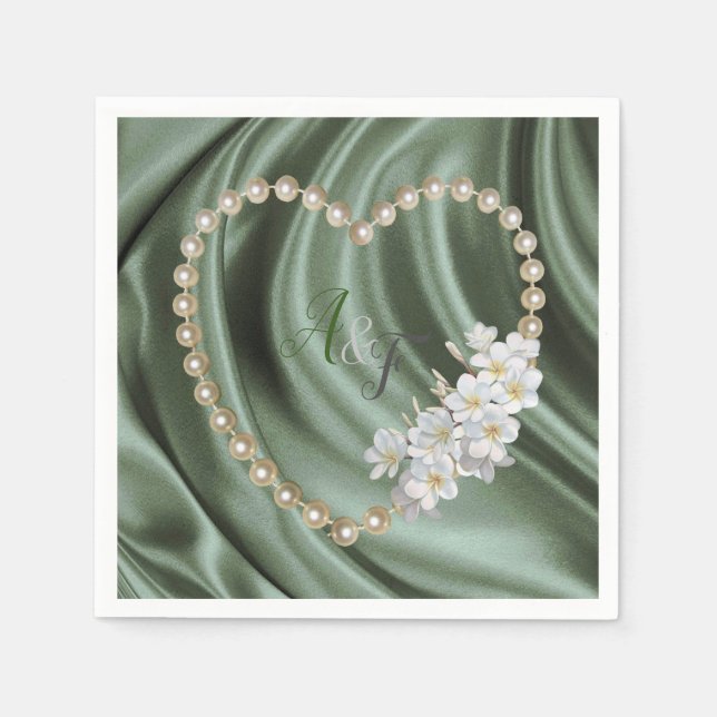 Green,Blue,Gold,Ivory Silk & Pearls Napkins (Front)