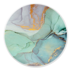 Green Blue Gold Marble Pretty Ceramic Knob