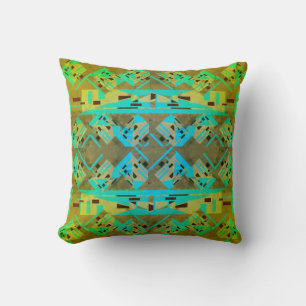 Green Blue Gold Tan Southwest Large Mosaics Design Throw Pillow