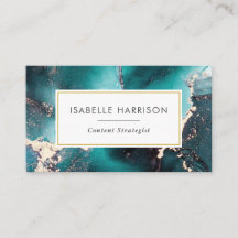 Green blue gold watercolor ink business card