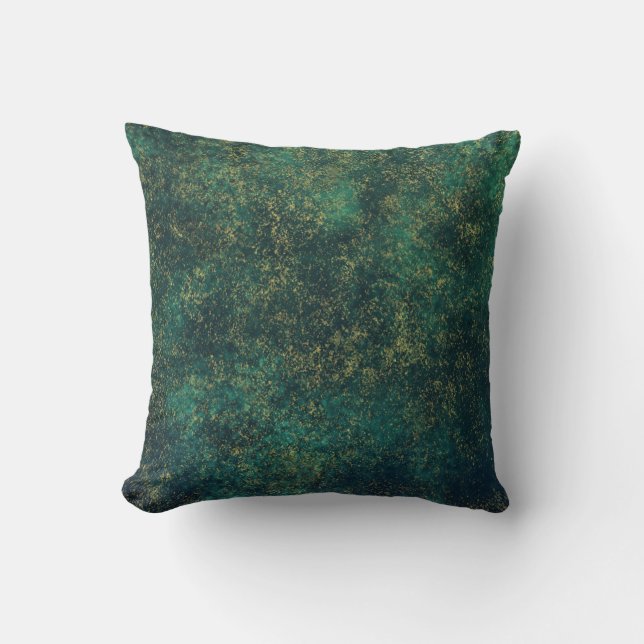 Green, Blue & Gold Watercolor Throw Pillow (Front)