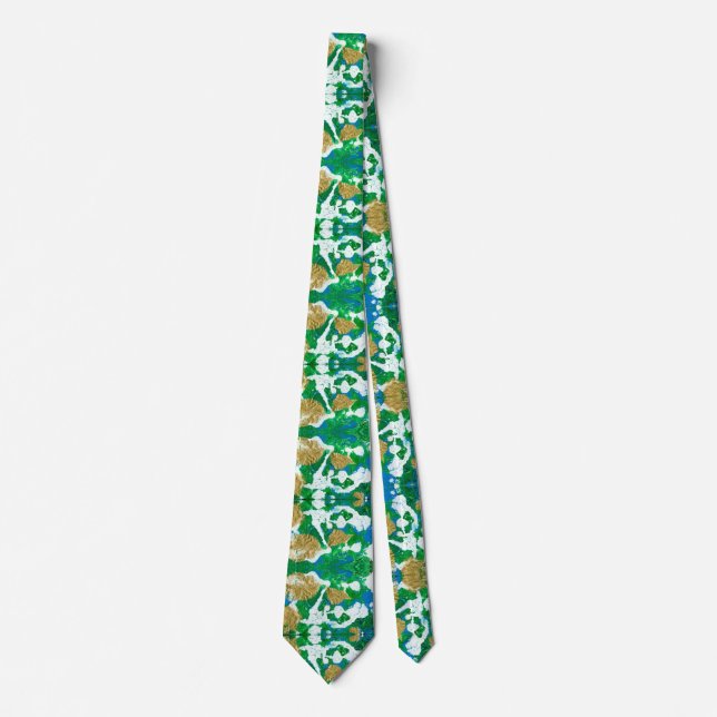 Green, Blue, Gold, White Repeating Pattern  Neck Tie (Front)