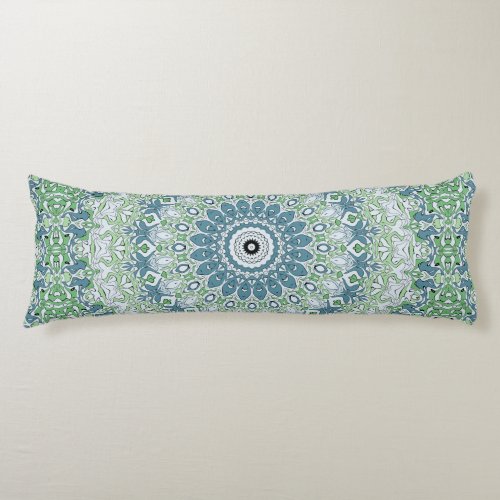 Green Blue Gray Coastal Mandala Kaleidoscope Body Pillow