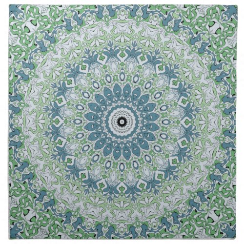 Green Blue Gray Coastal Mandala Kaleidoscope Cloth Napkin