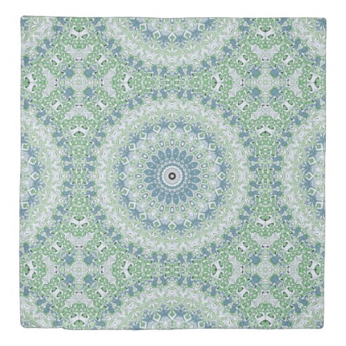 Green Blue Gray Coastal Mandala Kaleidoscope Duvet Cover
