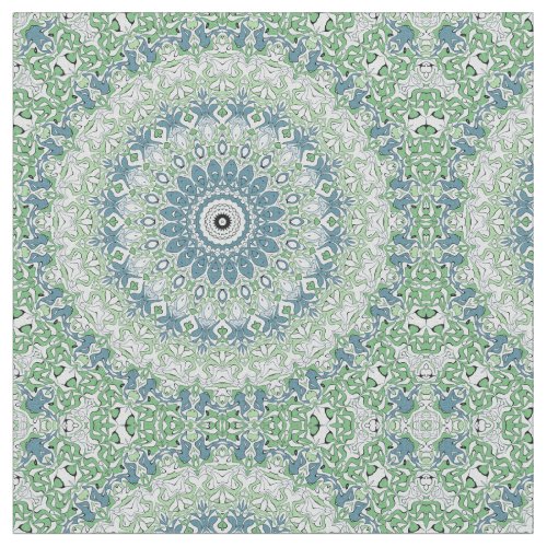 Green Blue Gray Coastal Mandala Kaleidoscope Fabric