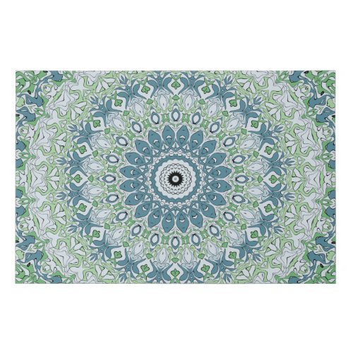 Green Blue Gray Coastal Mandala Kaleidoscope Faux Canvas Print