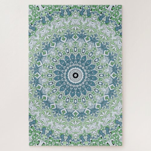 Green Blue Gray Coastal Mandala Kaleidoscope Jigsaw Puzzle