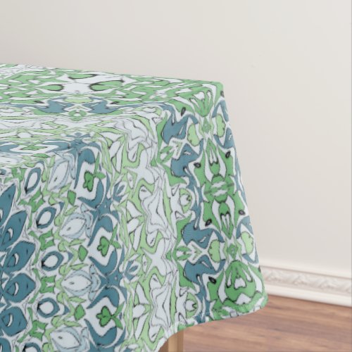 Green Blue Gray Coastal Mandala Kaleidoscope Tablecloth