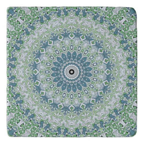 Green Blue Gray Coastal Mandala Kaleidoscope Trivet