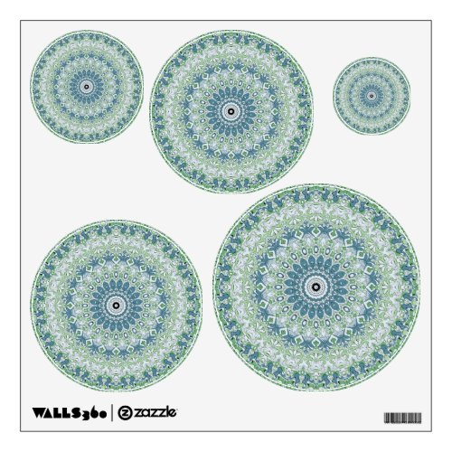 Green Blue Gray Coastal Mandala Kaleidoscope Wall Decal