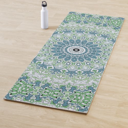 Green Blue Gray Coastal Mandala Kaleidoscope Yoga Mat