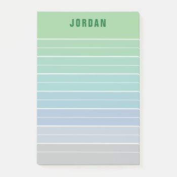 Green Blue Gray Ombre Lines Add Name Post-it Notes by birchandoak at Zazzle
