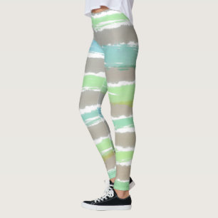 Green Blue Gray Watercolor Stripes Leggings