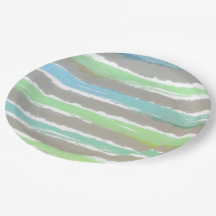 Green Blue Gray Watercolor Stripes Paper Plates