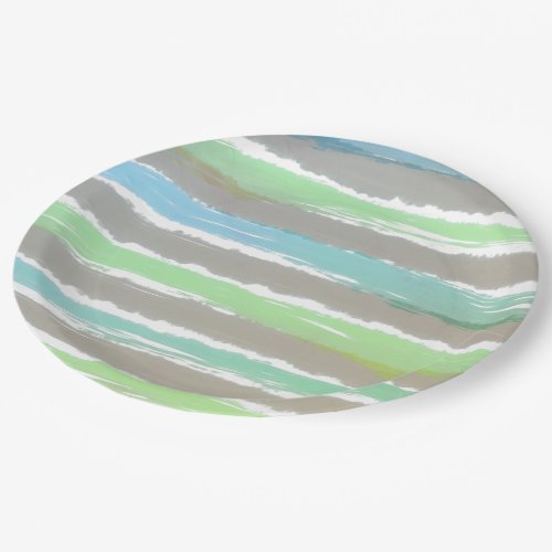 Green Blue Gray Watercolor Stripes Paper Plates