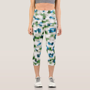 Green Blue Gray White Abstract Pattern Capri Leggings