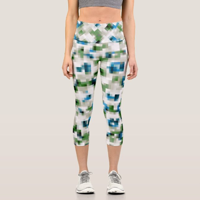 Green Blue Gray White Abstract Pattern   Capri Leggings (Front)