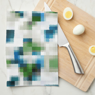 Green Blue Gray White Abstract Pattern Kitchen Towel