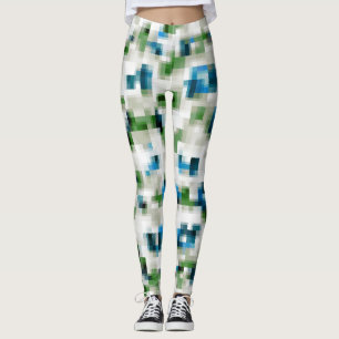 Green Blue Gray White Abstract Pattern Leggings