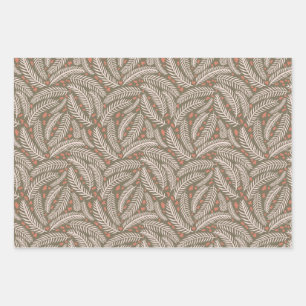 Green & Blue Hand-drawn Christmas Pine Tree Leaf  Wrapping Paper Sheets