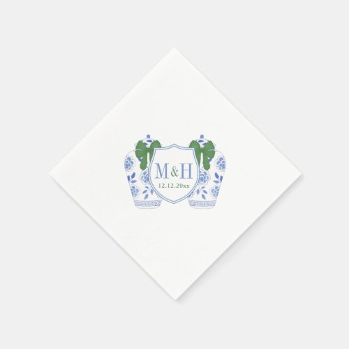 Green Blue Holidays Monogram Crest Wedding Napkins