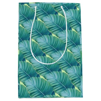 Green Blue Hues Watercolor Tropical Leaves  Medium Gift Bag by alise_art at Zazzle