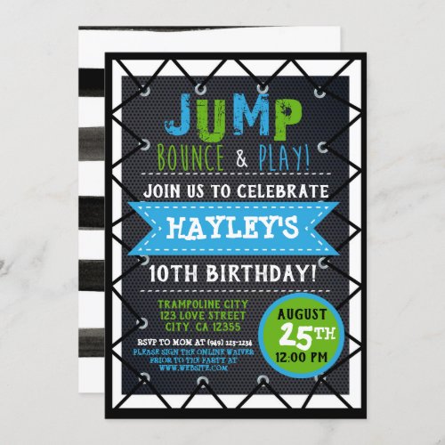 Green  Blue Jump  Play Trampoline Park Bounce Invitation