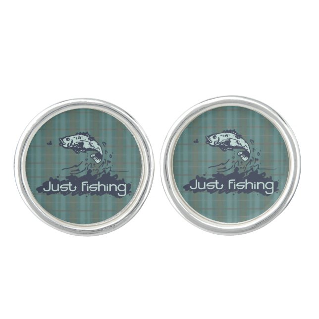 Green blue just fishing fly fish cufflinks (Front)