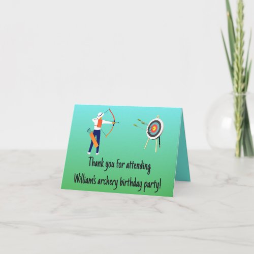 Green & Blue Kid's Archery Birthday Thank You Note