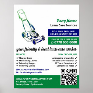 Green & Blue Lawn-Mower, Lawn Care Services Poster