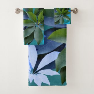 Green & Blue  Leaves Art  Bathroom Towel Set