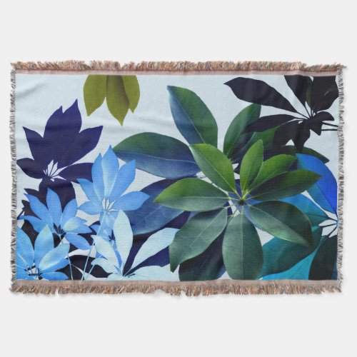 Green Blue  Leaves Art Pattern Throw Blanket