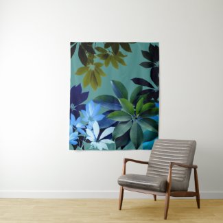 Green,Blue Leaves Art  Wall Tapestry