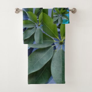 Green & Blue  Leaves Bathroom Towel Set