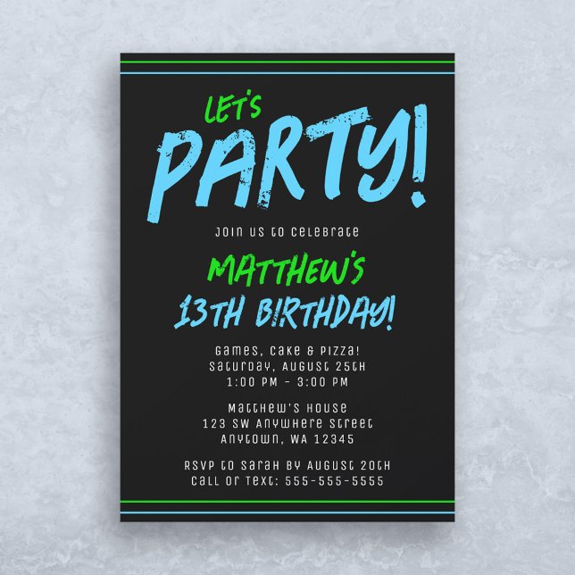 Green Blue Lines Boy Birthday Party Invitation (Creator Uploaded)