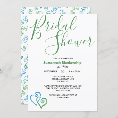 Green Blue Linked Hearts Bridal Shower Template