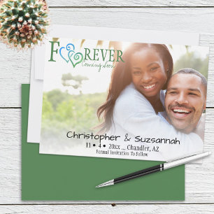 Green Blue Linked Hearts FOREVER Save The Date Announcement