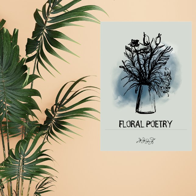 Green Blue Minimal Floral Hand Drawn Charcoal Canvas Print (Creator Uploaded)