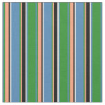 [ Thumbnail: Green, Blue, Mint Cream, Black, Light Salmon Lines Fabric ]