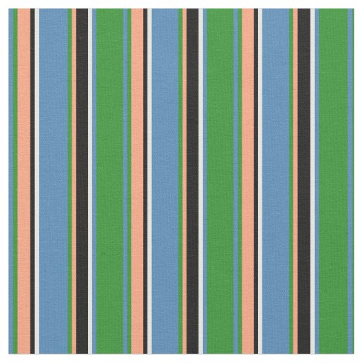 Green, Blue, Mint Cream, Black, Light Salmon Lines Fabric